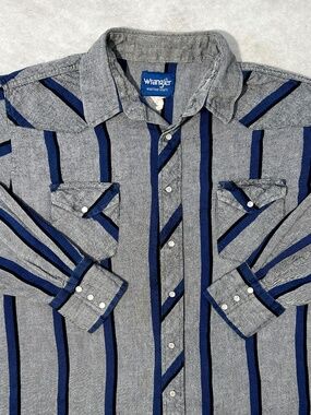 Vintage Wrangler Shirt Mens 2XL Striped Western Pearl Snap Cowboy Rodeo 90s
